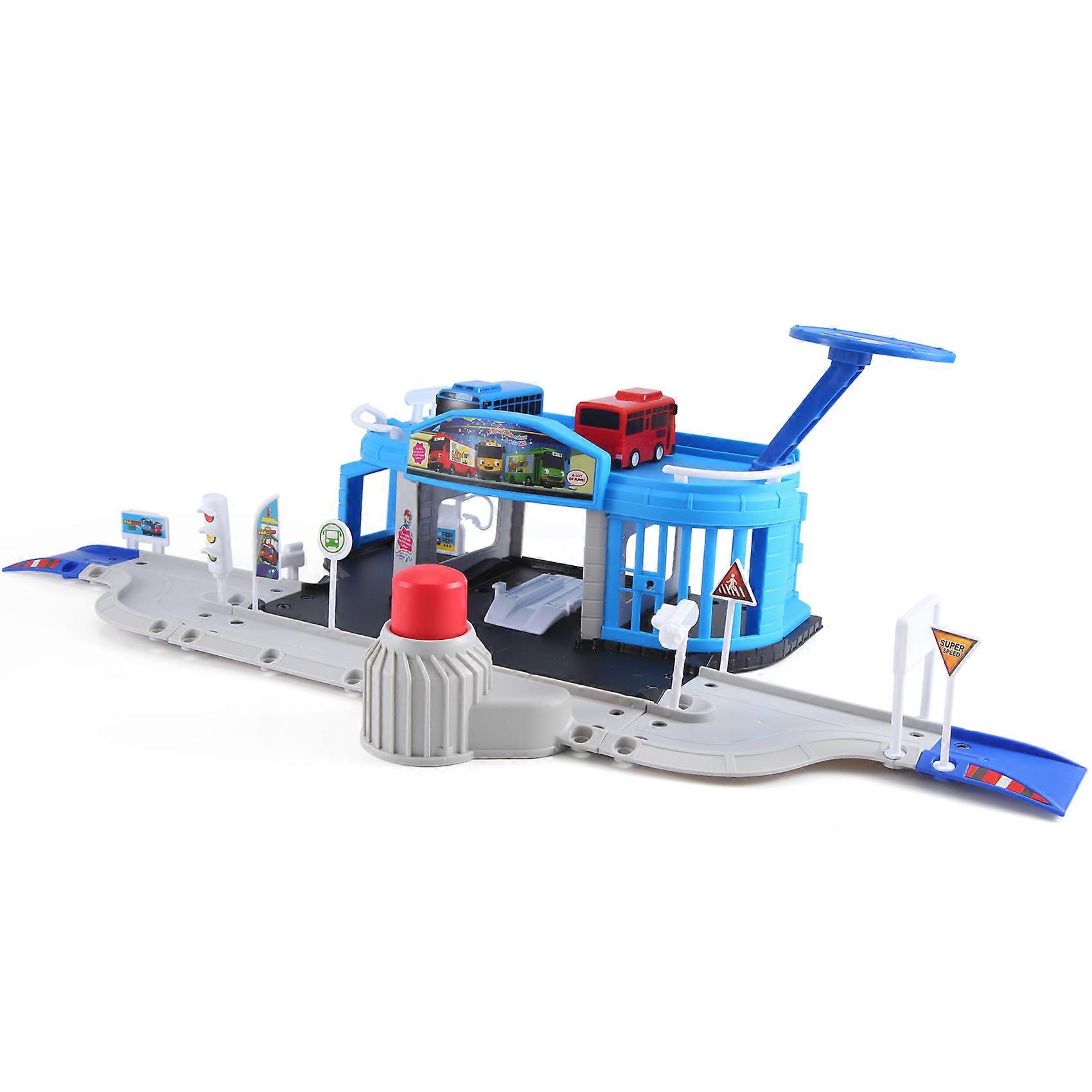 Cartoons Tayo the Little Bus Set Assembled Bus Station Parking Lot Car Runway Model with 2 Mini Tayo Bus