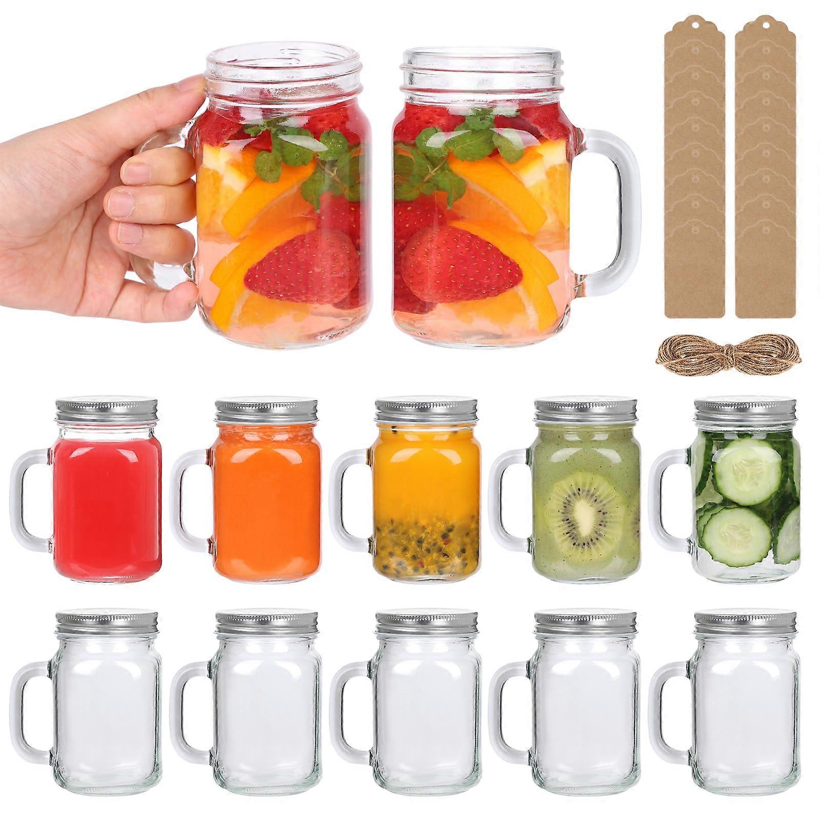 8oz Mason Jar Mugs with Airtight Metal Lids and Handles, Set of 12 for Drinks and Crafts