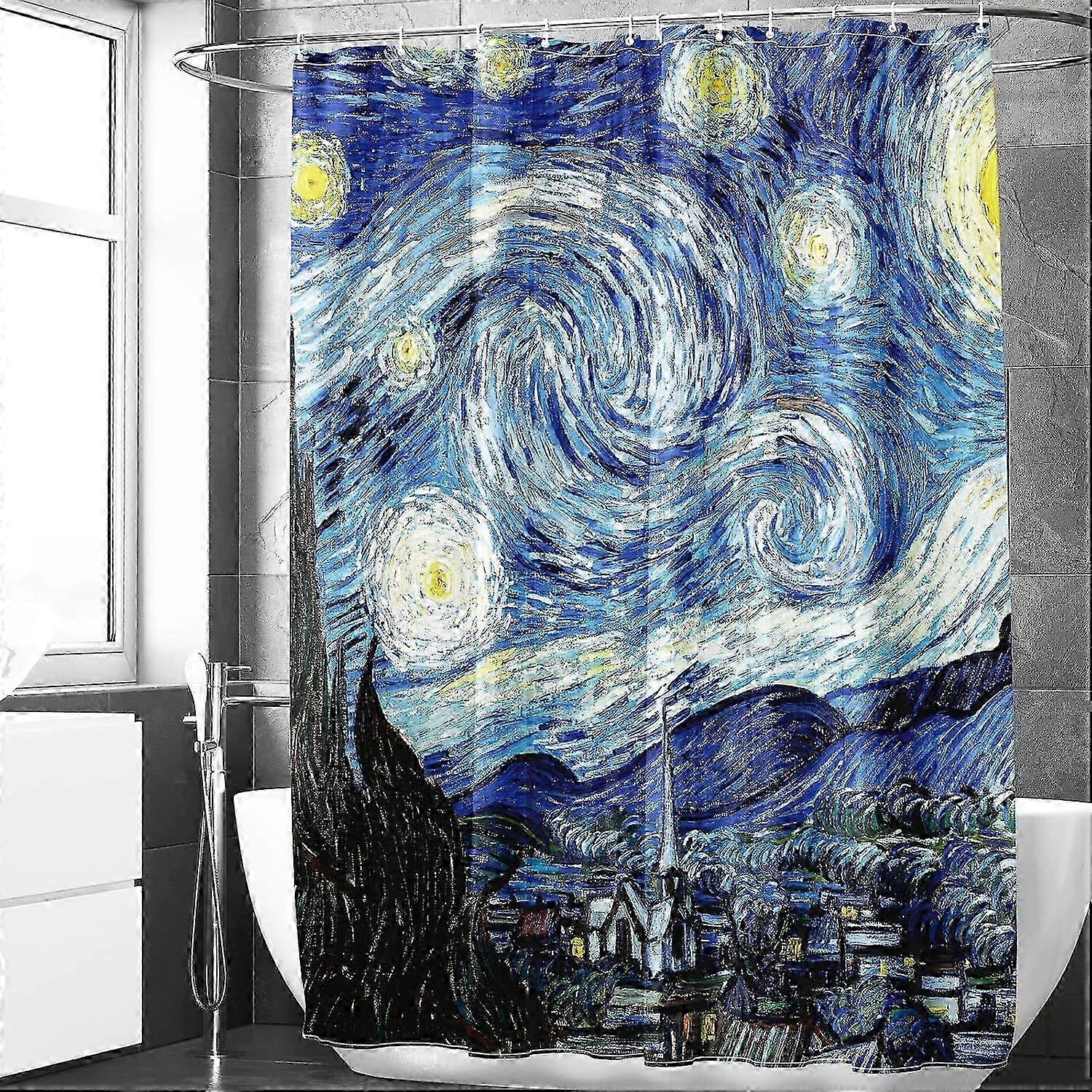 180 X 180 Cm Waterproof Polyester Shower Curtain Set With Hooks Post-impressionism Blue