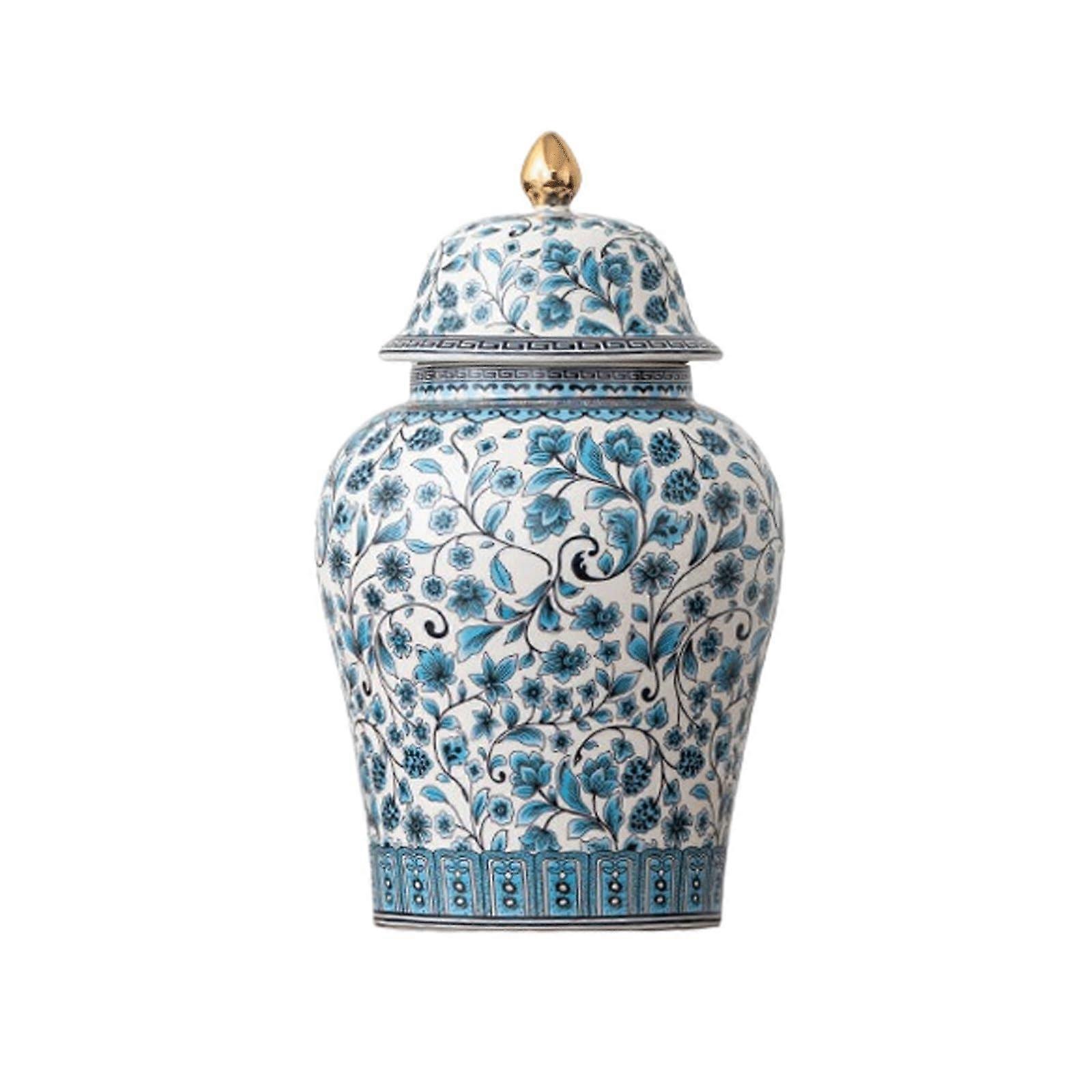 Blue and White Ginger Jar with Lid Jingdezhen Chinoiserie Porcelain Vase for Tea Storage S Small