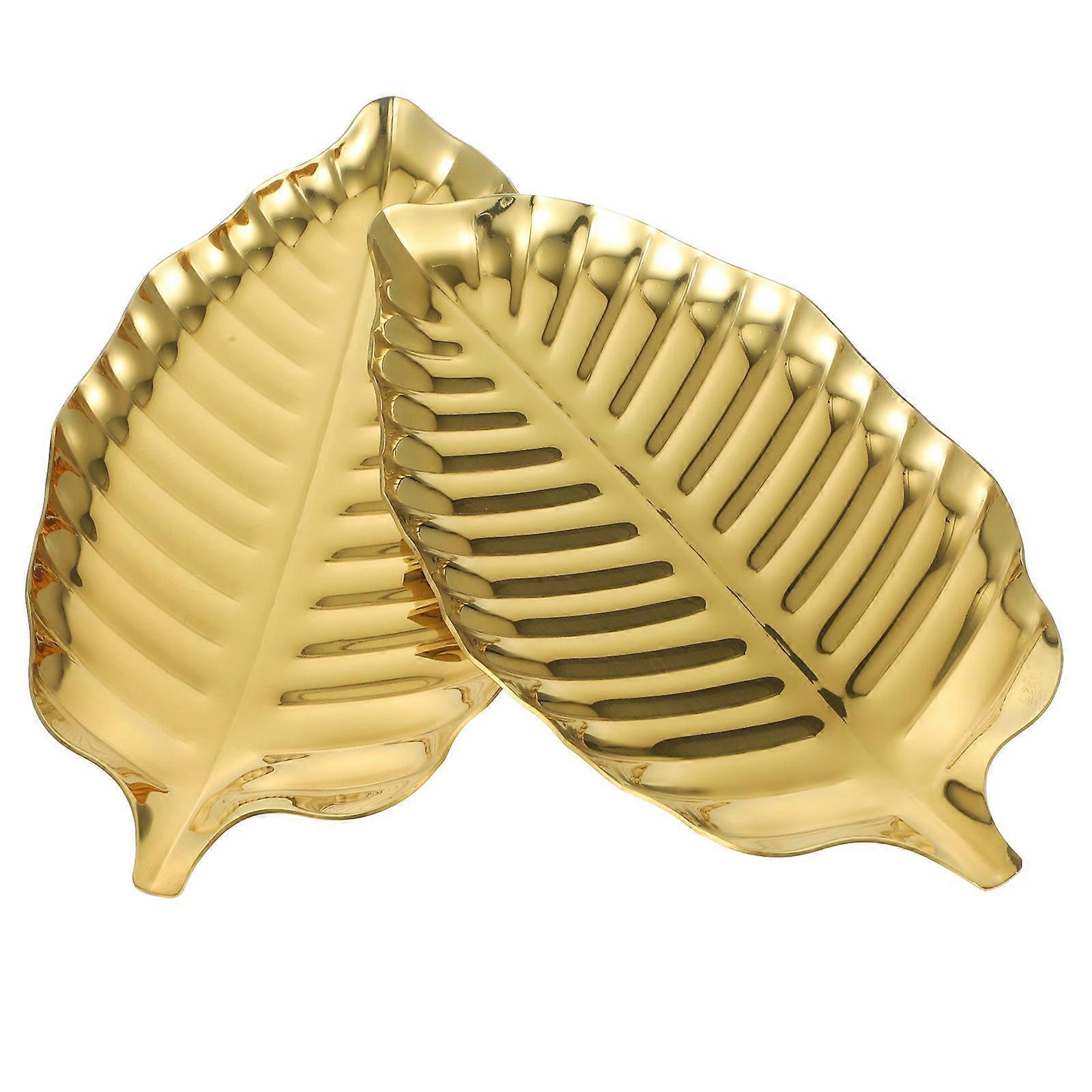 Fruit Tray Leaf Shape Serving Tray for Storage Use 2Pcs Golden Stainless Steel