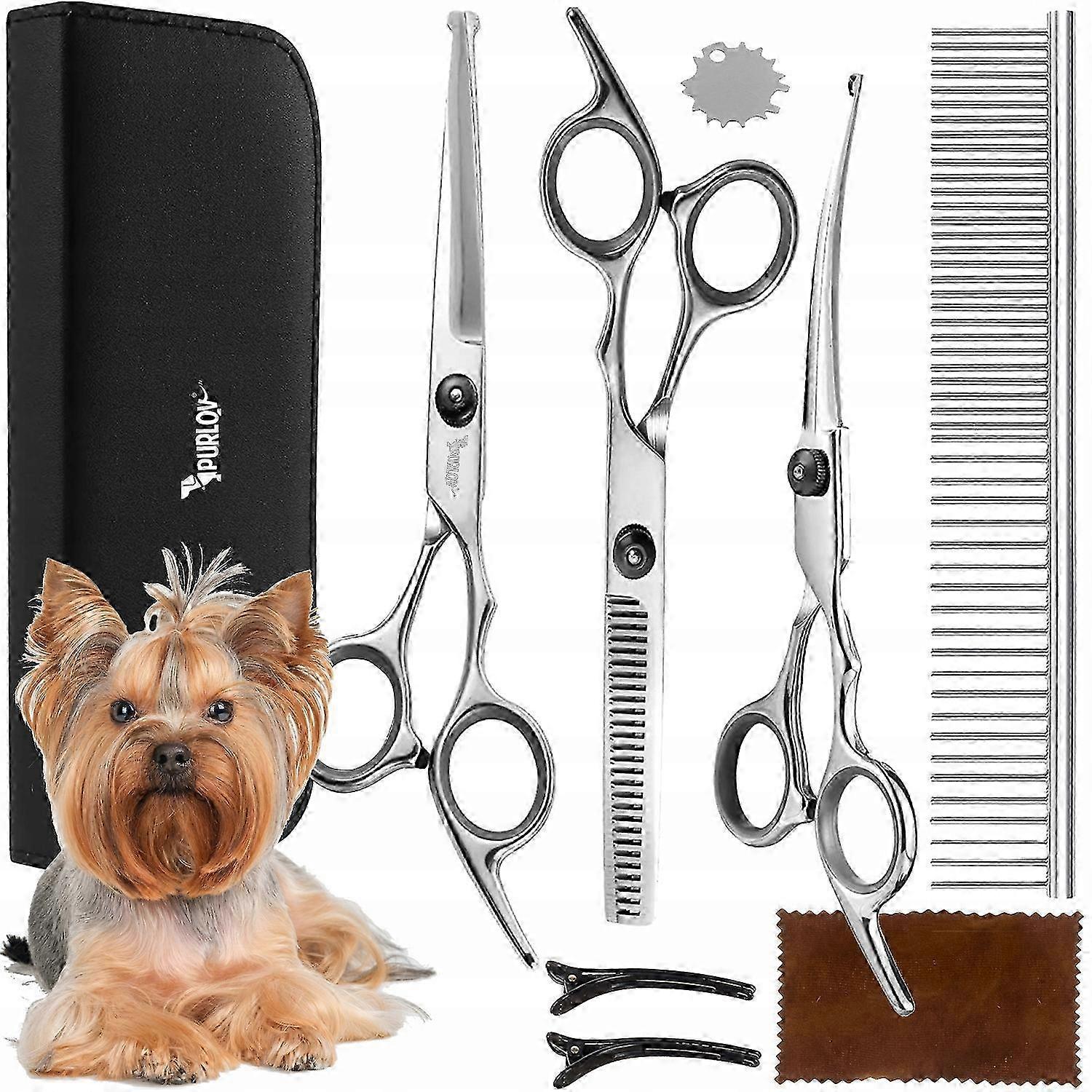 Dog Cutting Scissors Comb Dog Set Sharp Curved Case 25-26