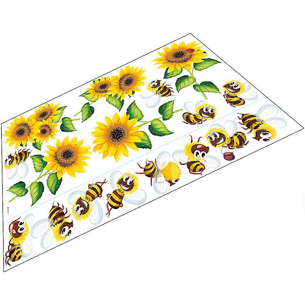 Nursery Wall Decal Sunflower Bees Stickers PVC Decorative Spring Theme Smooth Surface Decor 1Pack