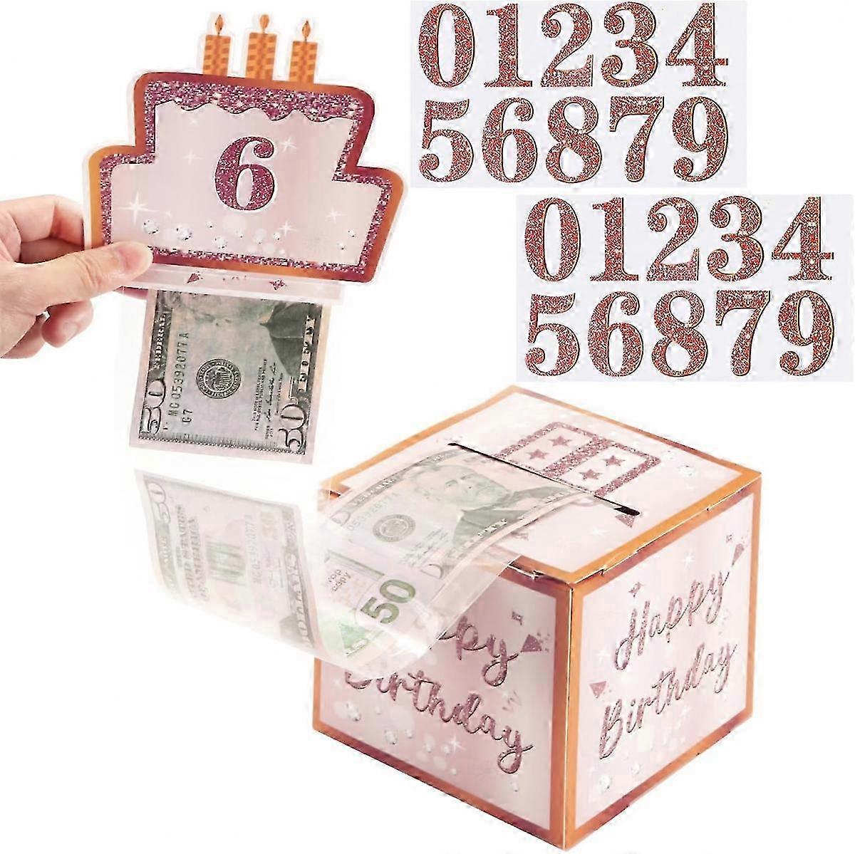 Happy Birthday Money Gift Box, With 0-9 Number Birthday Cake Signs Opp Bags