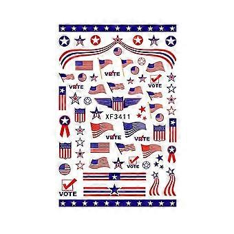 Autocollants pour ongles aux couleurs du 4 juillet des États-Unis : motifs drapeau, cœur, étoile et papillon.