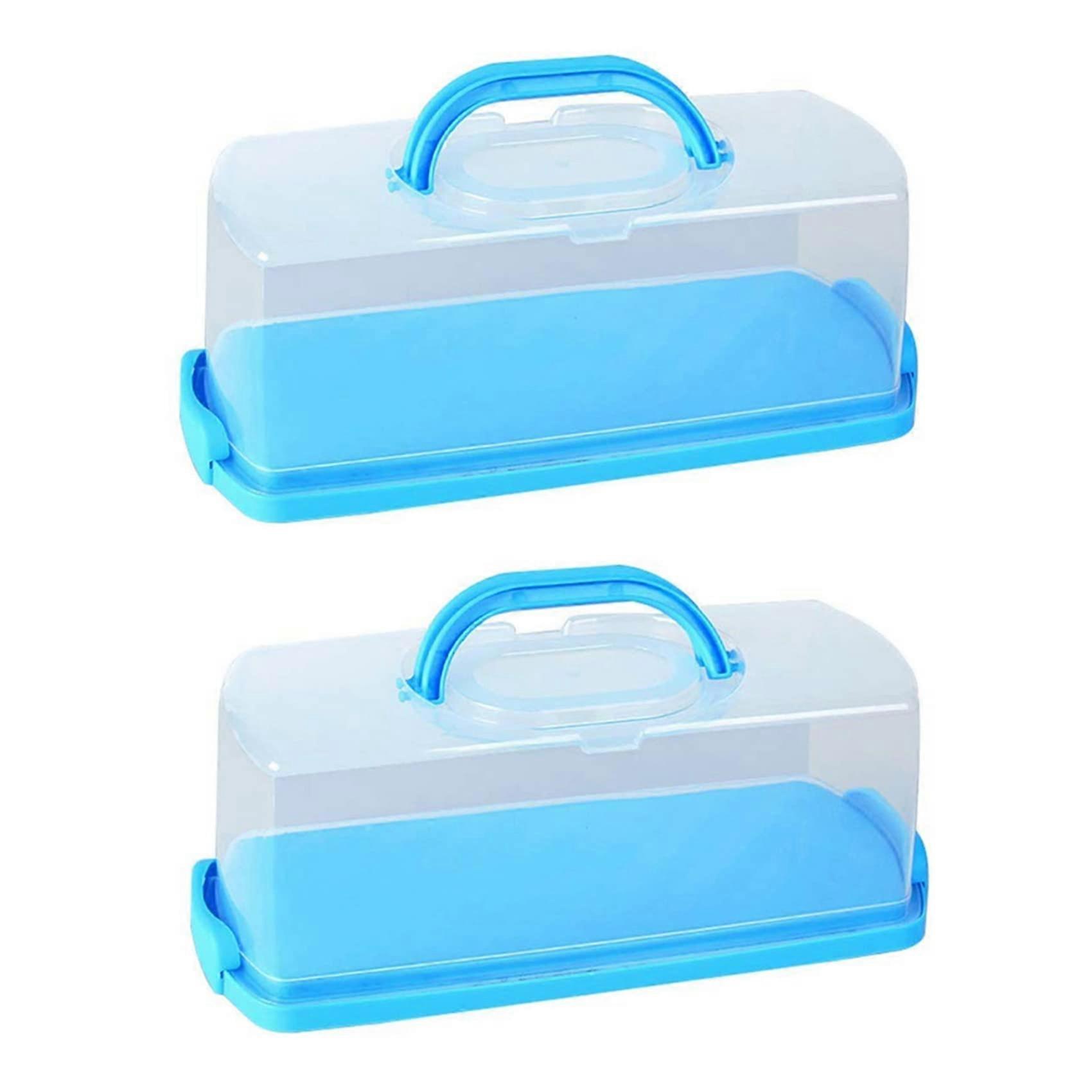 2X Bread Storage Container with Handle, Clear Dome Lid and Locking Clips, 13 Inch Loaf Cake Carrier