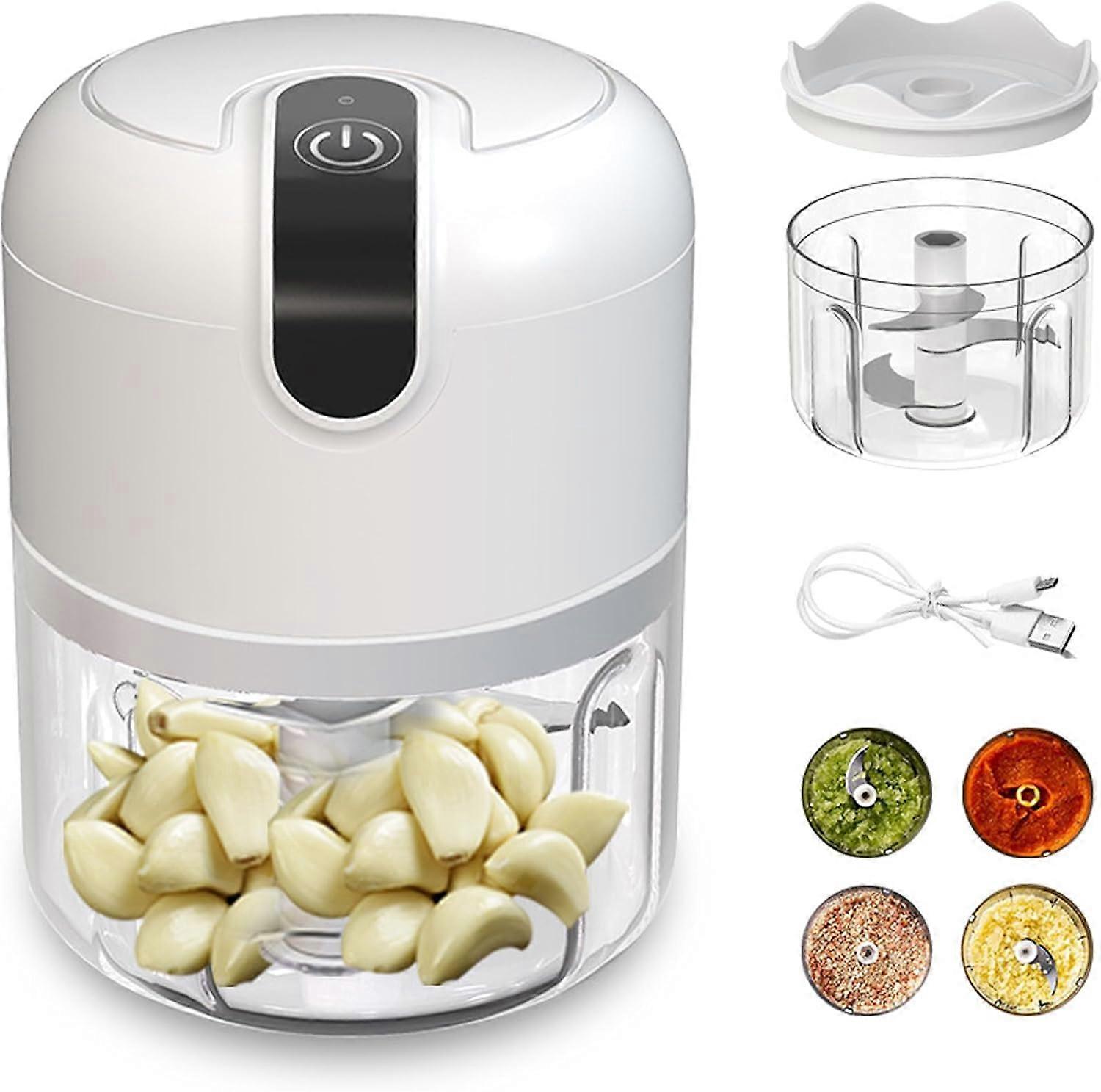 Mini Food Chopper 250ml USBC Rechargeable Cordless Vegetable Processor with 3 Blades White