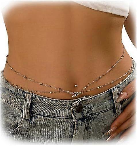 Summer Beach Crystal Bead Dangle Belly Button Ring with Waist Chain Rhinestone