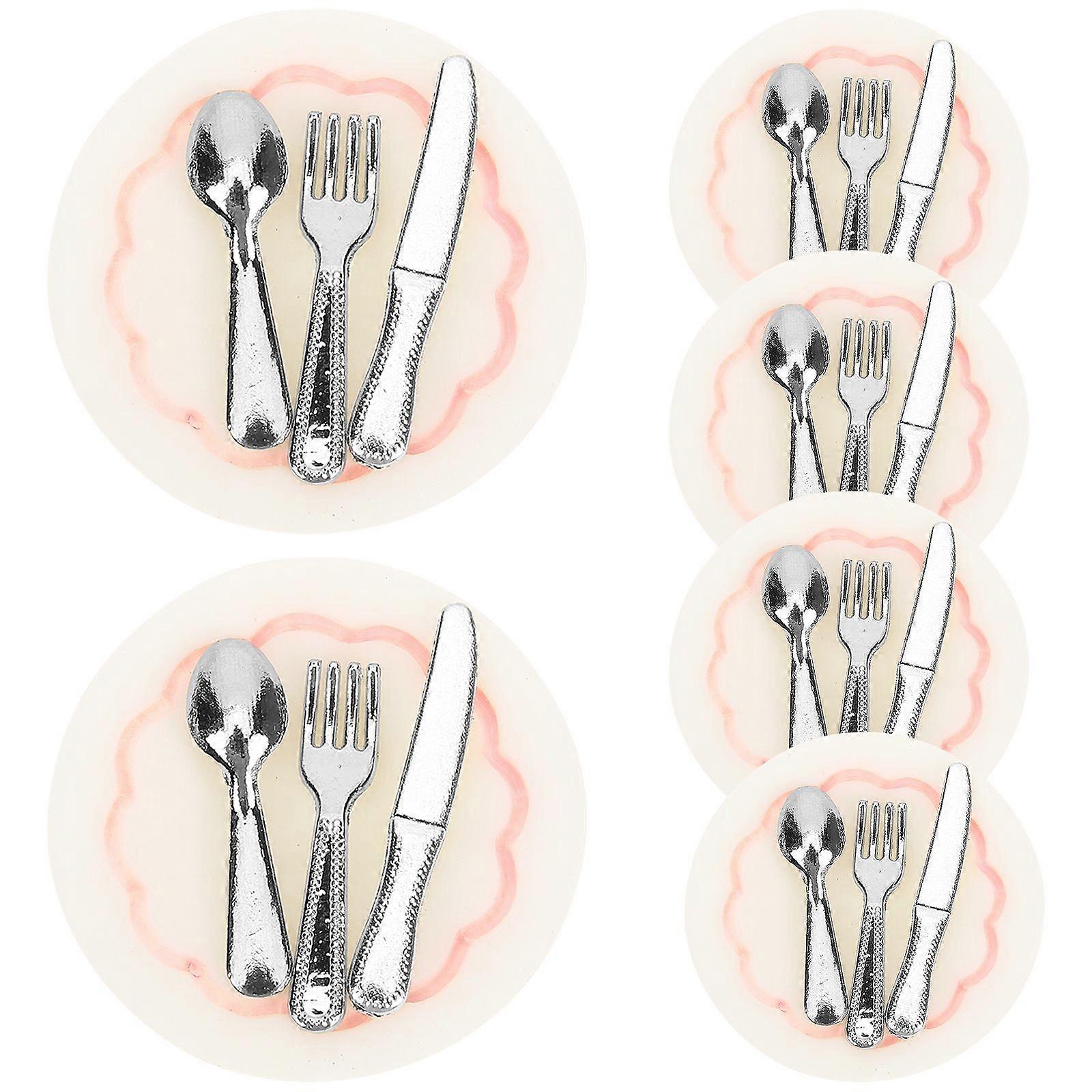 6 Sets Mini House Accessories Miniature Plates Forks Spoons Cutters Tableware