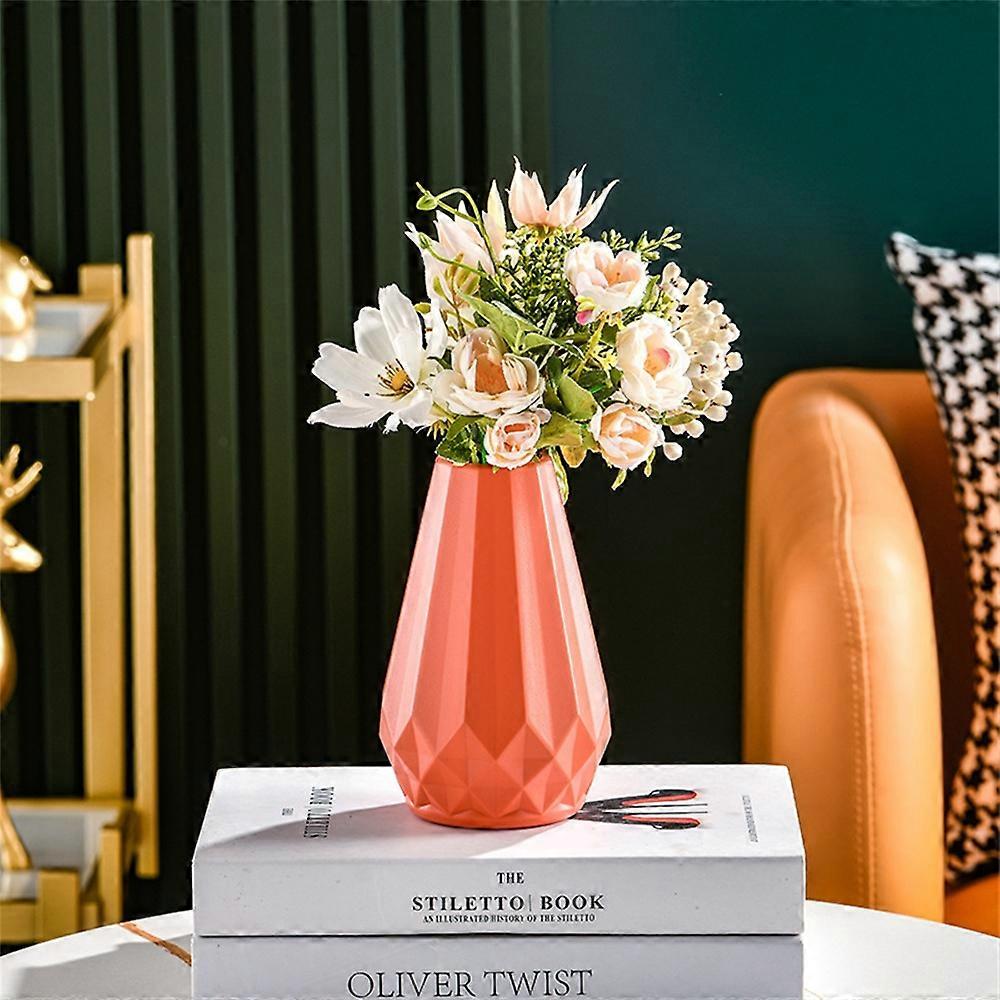 Plastic Flower Vase Ceramic Glaze Effect Fresh Dry Artificial Flowers Decorative Container
