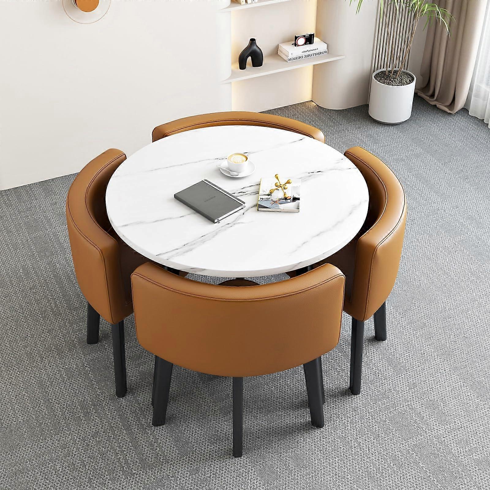 Brown Dining Table and Chair Set for 4, Modern Office or Kitchen Decor, Neutral Finish