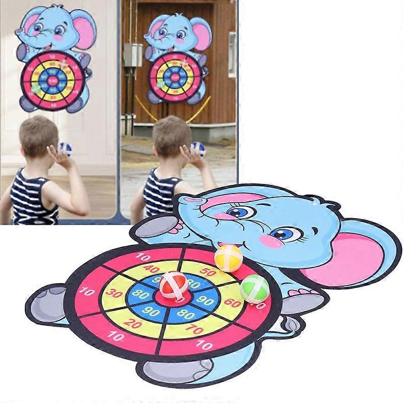 Balls with Stick Dartboard Loop Hook Children and 3 Dartboard Set Elephant
