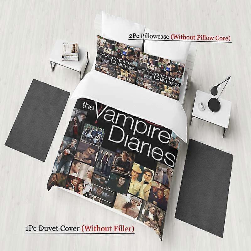 Vampire Diaries Classic Character and Plot Collage Poster Pattern Bedding Set Soft and Comfortable