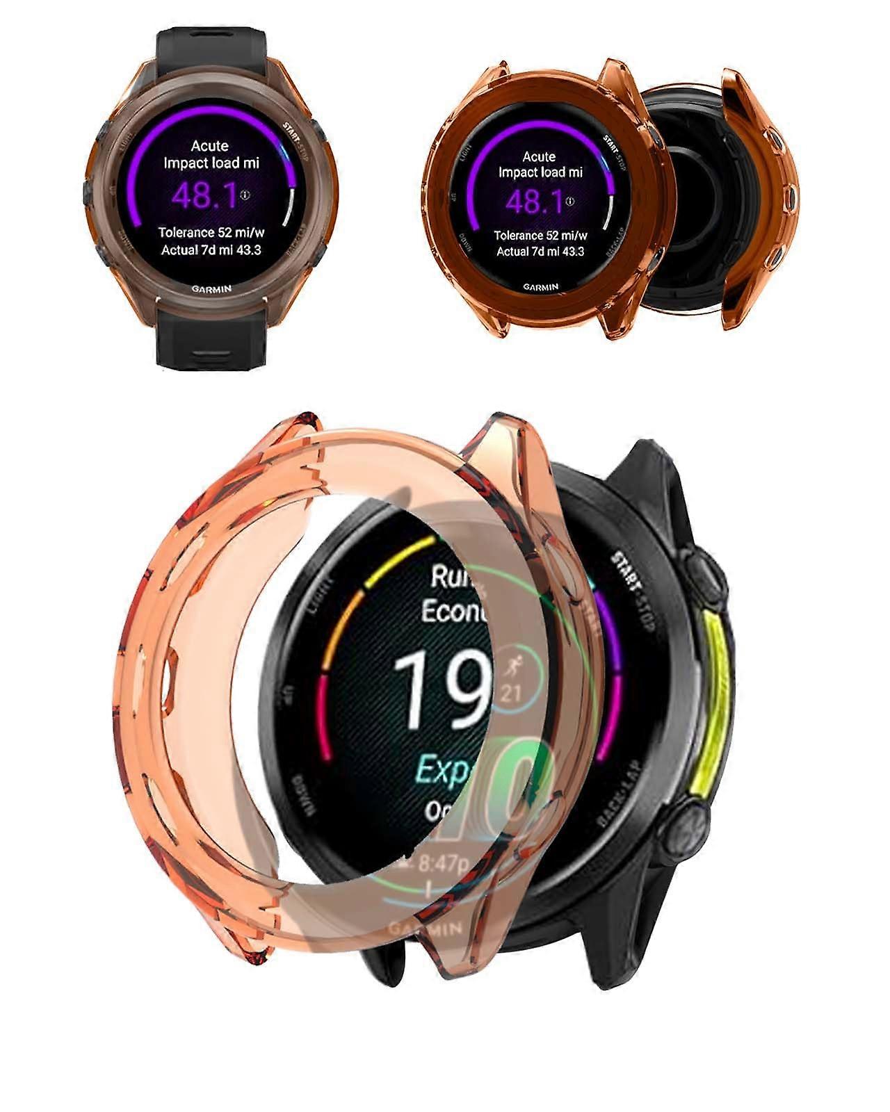 Shockproof TPU Bumper Case Cover with Full Screen Access, Orange for Garmin Forerunner 970