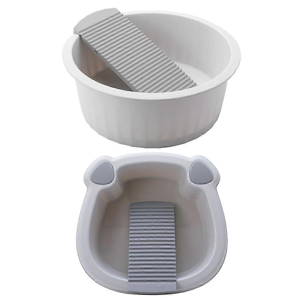 Portable Wash Basin for Clothes with Builtin Washboard 2Pcs Plastic Tub
