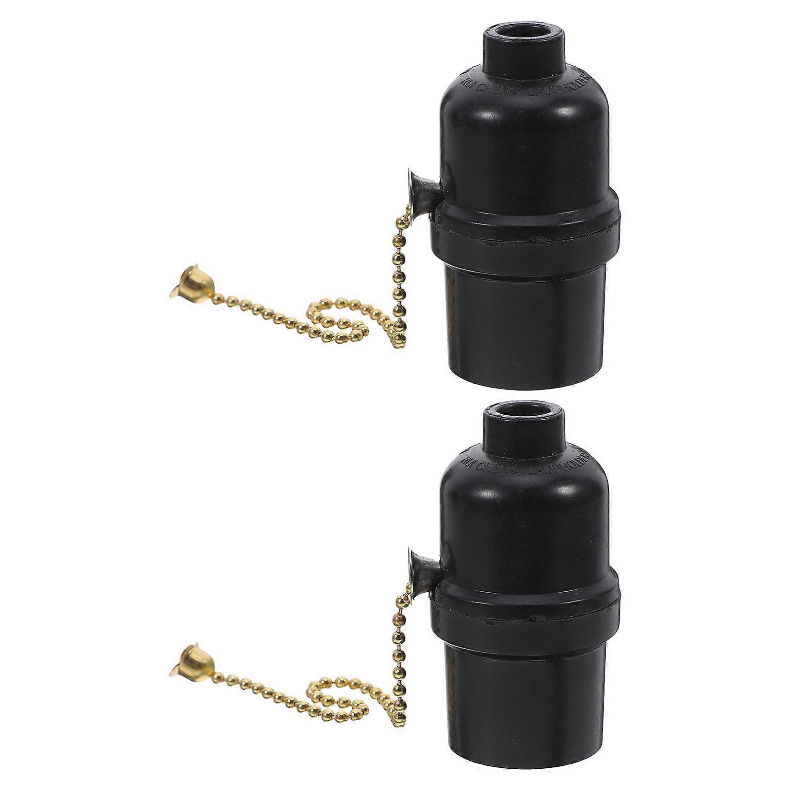 2pcs Pull Chain Lamp Socket Replacement E26 - Floor Table Lamp Holder Threaded Base Bakelite for Home Lighting Accessory Black
