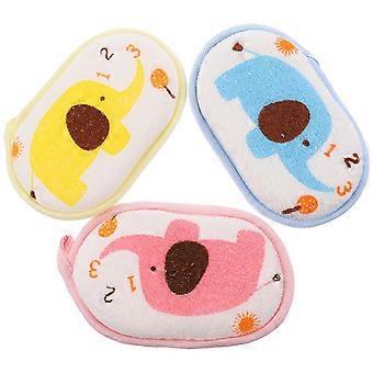 3PCS Baby Bath Pad Cartoon Elephant Pattern Cotton Brush Rub Shower Towel (Mixed Color)
