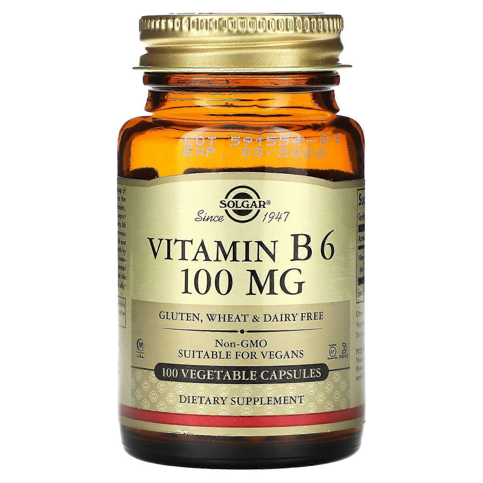 Solgar, Vitamin B6, 100 mg, 100 Vegetable Capsules