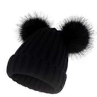 Fur Bobble Hat Double Pom Pom Beanie Women's Autumn And Winter Korean Fashion Knitted Hat Double Ball Cap