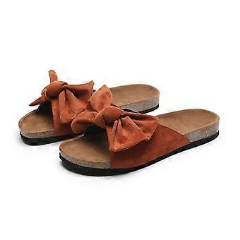 Frauen Flache Sandalen mit Schleife und Gummisohle Slip auf Anti-Rutsch Strandschuhe Duschschuhe
