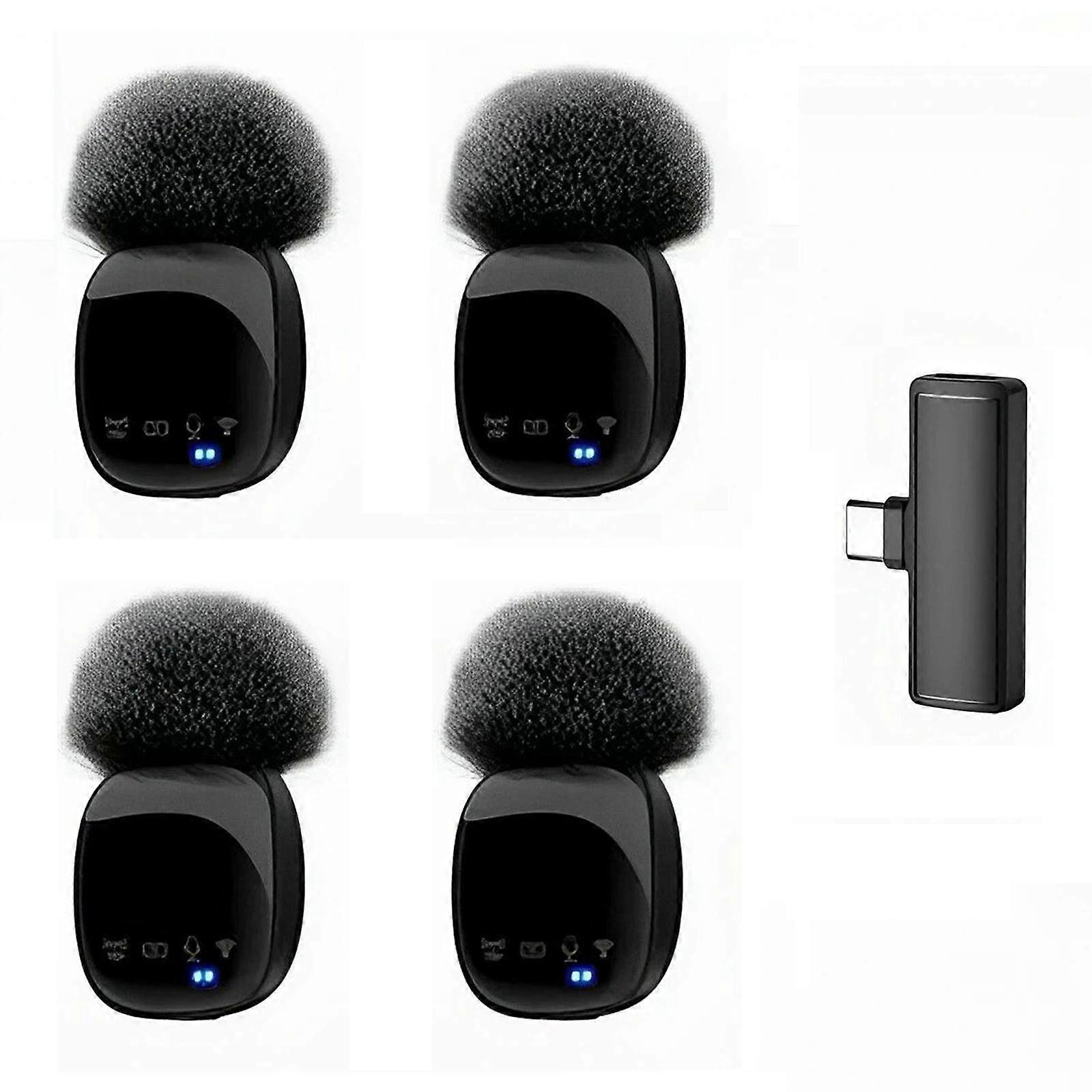4-in-1Wireless Lavalier Microphone System Noise Cancellation