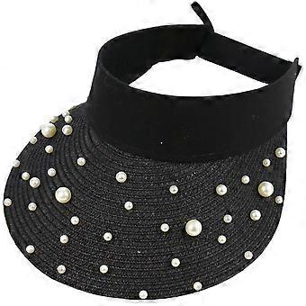1 chapeau de soleil à perles pour femme, visière, chapeau de protection solaire, chapeau d'été pour activités extérieures (noir)