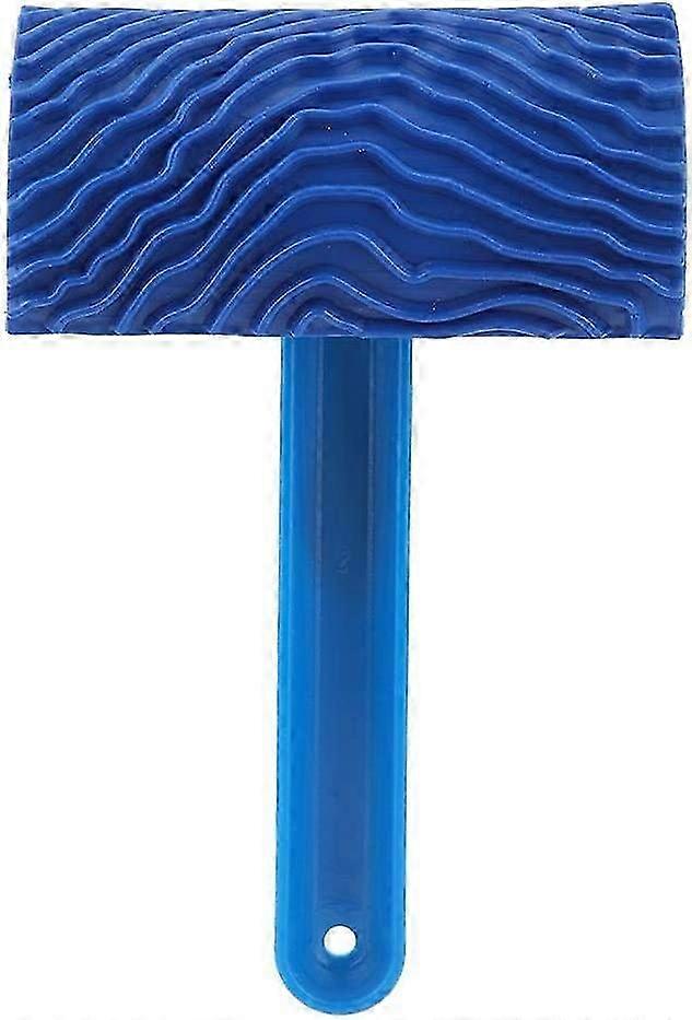 Blue Wood Grain Effect Emboss Pattern Paint Roller with Handle Wall Decor DIY Tool