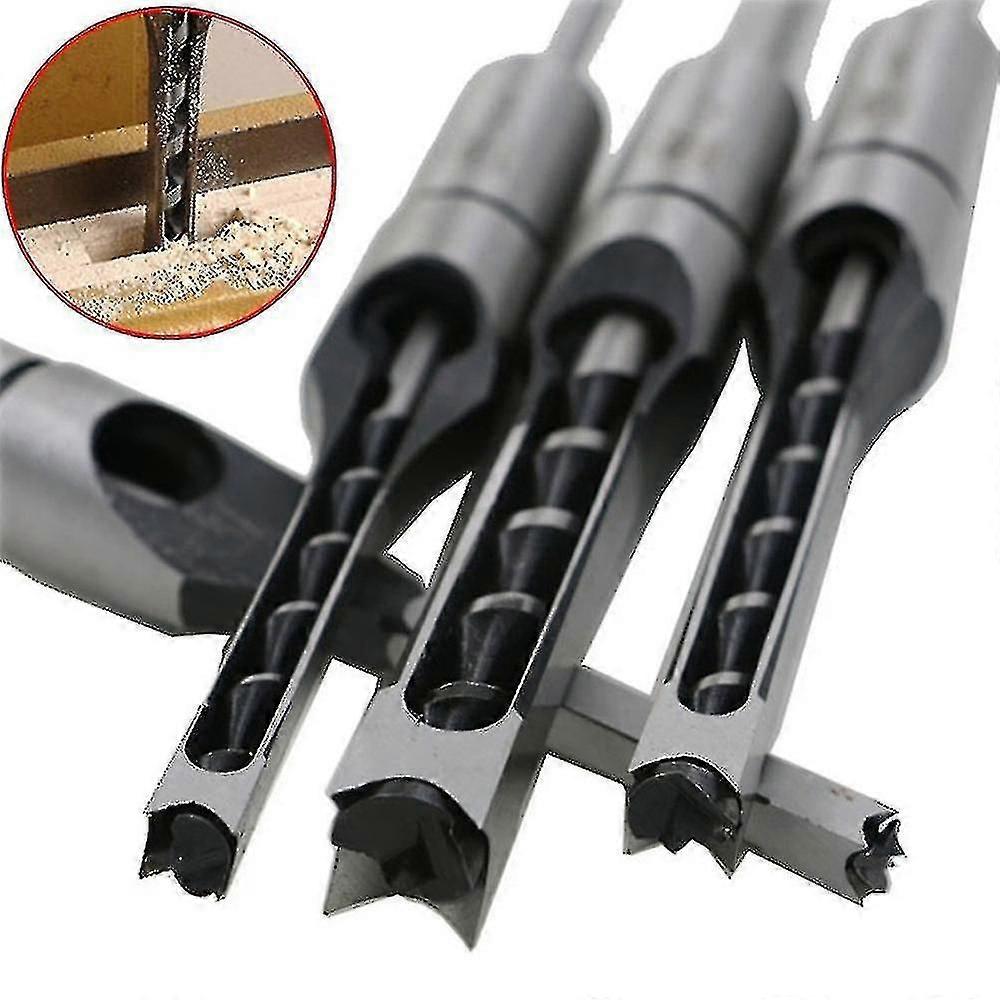 4pcs DIY Mortising Chisel Bit Kits Woodworking Square Hole Drill Bits Set