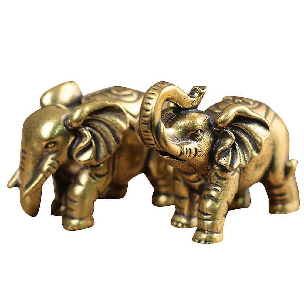2pcs Small Wealth and Luck Elephant Solid Brass Decorative Elephant Ornaments