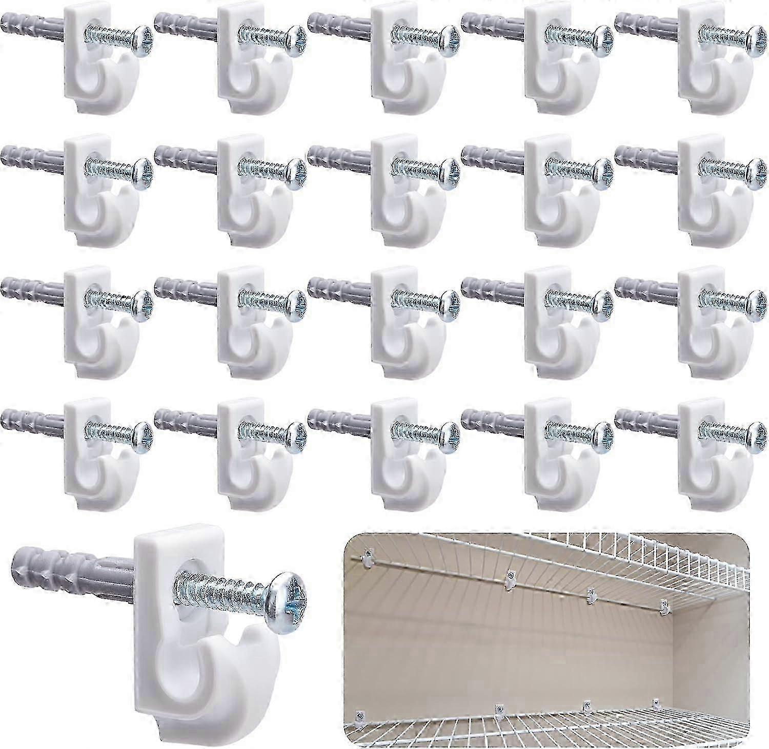 White Down Wall Clips 20 PCS Wire Shelf Loop Clips Compatible with Closet Shelves