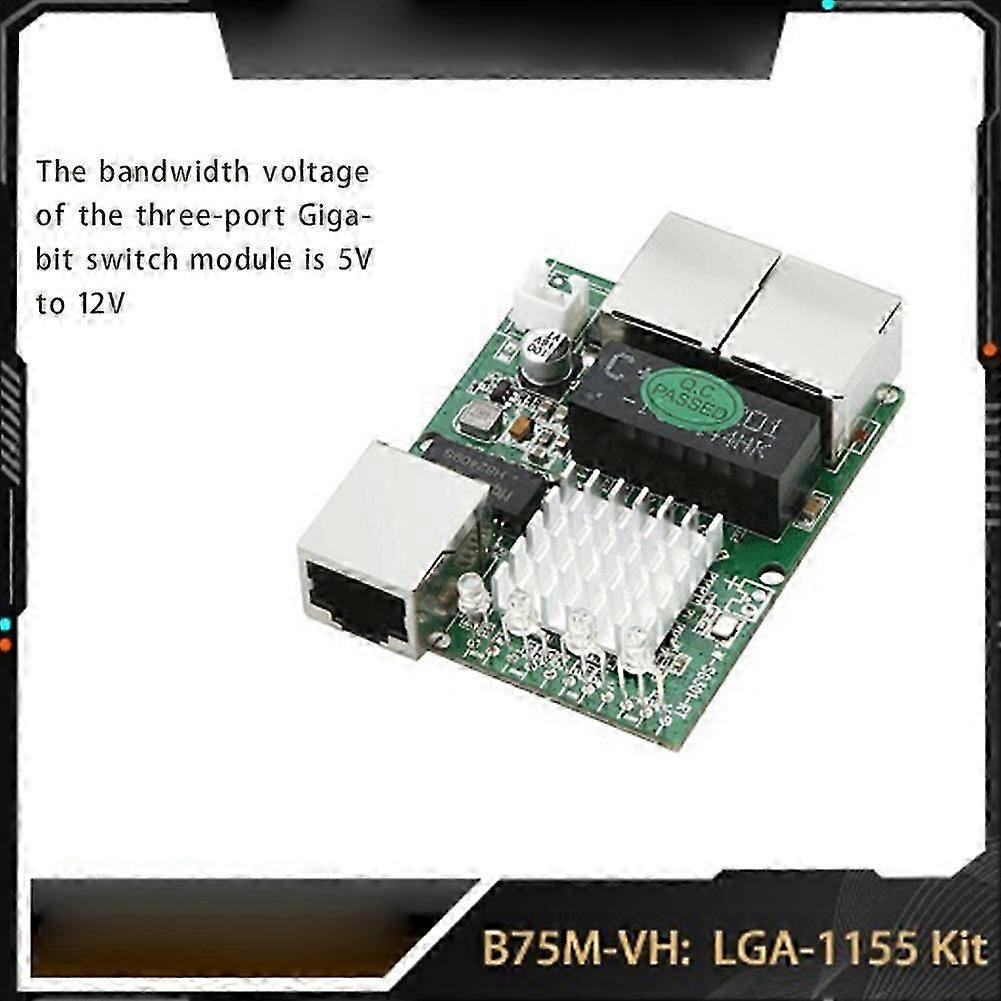 Mini 3-Port Gigabit Ethernet Switch Module, 5V-12V Powered Network Splitter with LED Indicator for Workspace