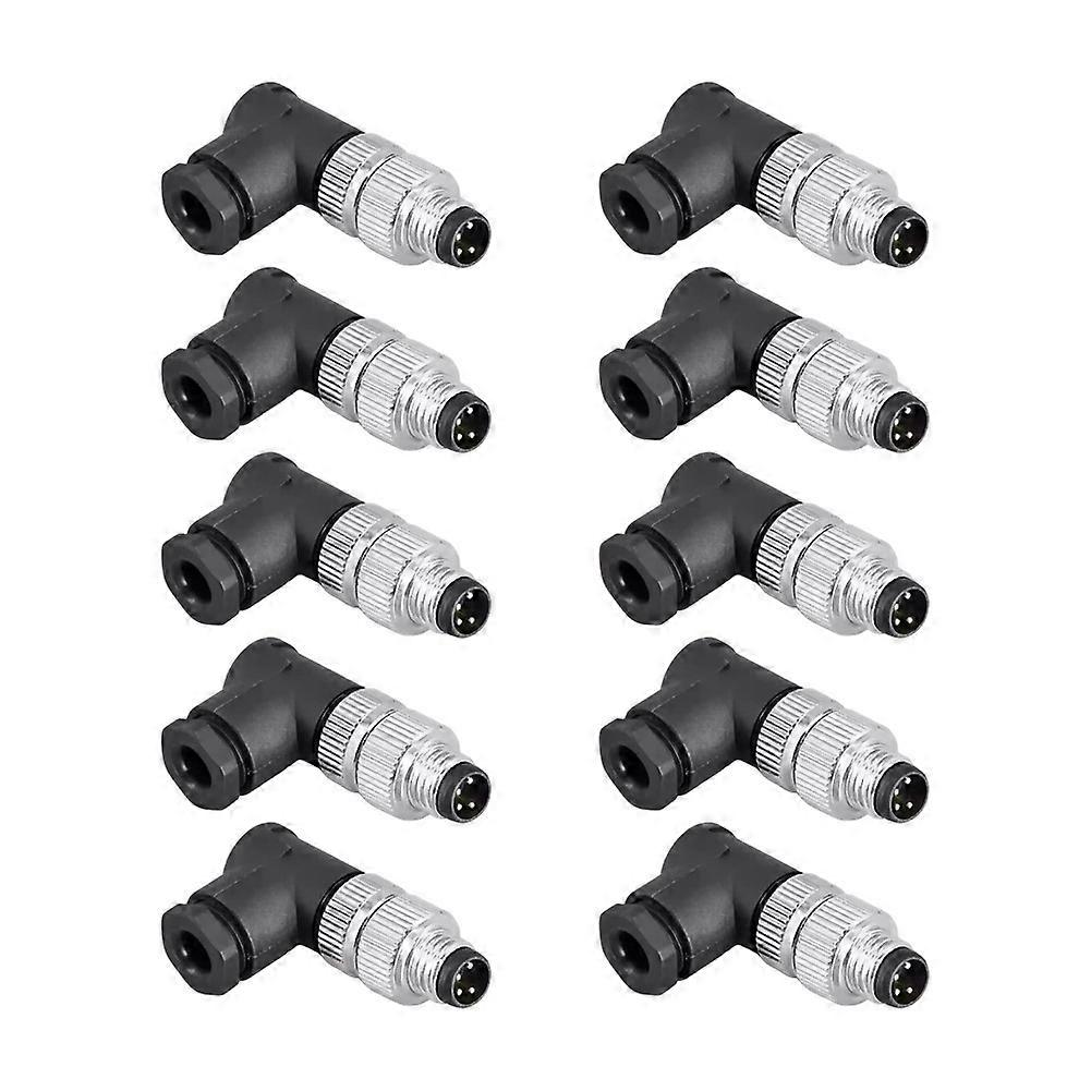 10pcs M8 Sensor Connectors Waterproof Angle Screw Threaded Coupling 4pin for Electronics Male Plug