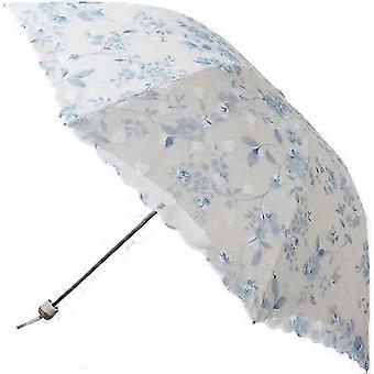 Sun Umbrella  Lace Double-Deck Anti-UV Parasol Umbrella(Blue)