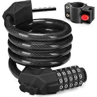 Antivol de vlo  combinaison  5 chiffres. haute scurit. 114 cm / 11.2 mm. pour une utilisation extrieure (noir)
