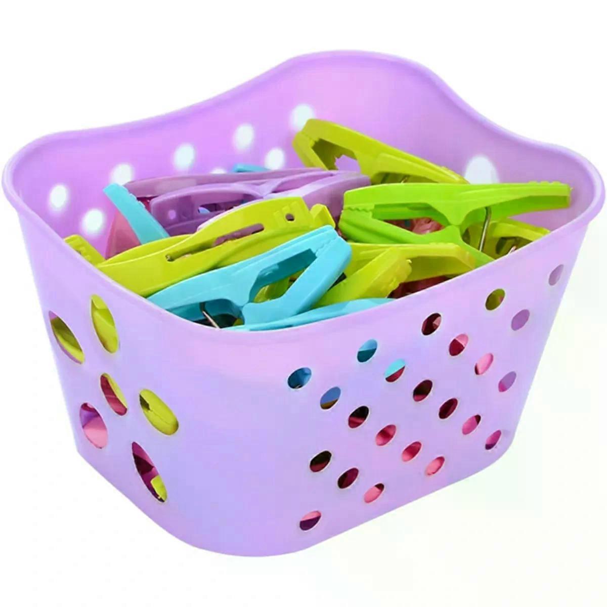 30pcs Plastic Clothespins with Basket for Laundry Storage