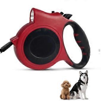 1 stuk uitschuifbare hondenriem, verstelbaar 5 m nylon, rood & wit, 360° knoopvrije hondenriem met rem, pauze- en vergrendelingsfunctie die met één hand te bedienen is.