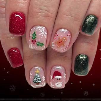 Short Square Christmas Press On Nails Reusable