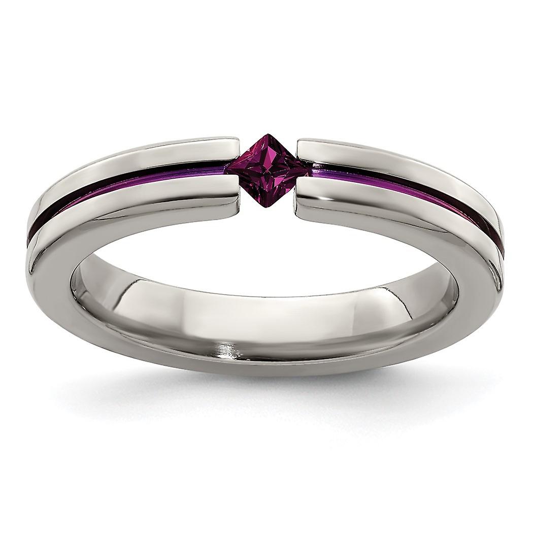 Titanium Polished Rhodolite Garnet and Anodized 4mm Band-Band Style Ring for Women and Men - Ring Size: 5.5 to 9.5