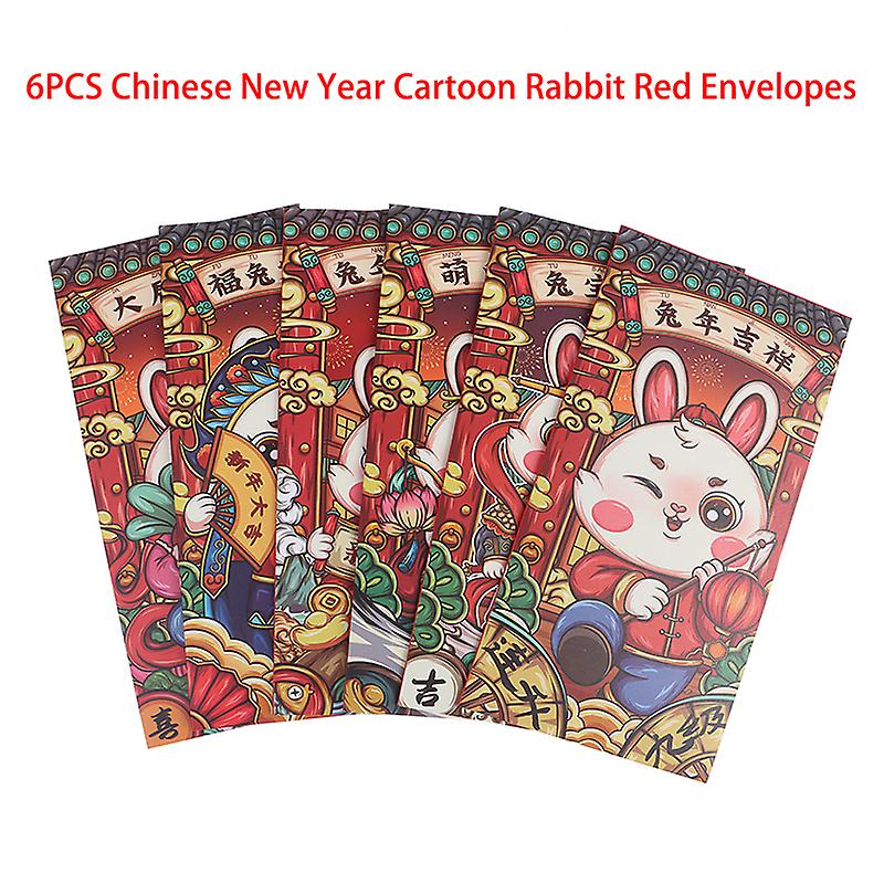 6pcs Chinese New Year Cartoon Rabbit Red Envelopes Red Packets For New Year