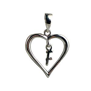Silver heart Pendant with a hanging Initial F