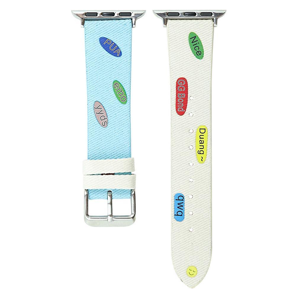 For Apple Watch Ultra 49mm/Series 7/8 45mm/6/5/4/SE 44mm/3/2/1 42mm Cute Words Canvas Watchband Repl