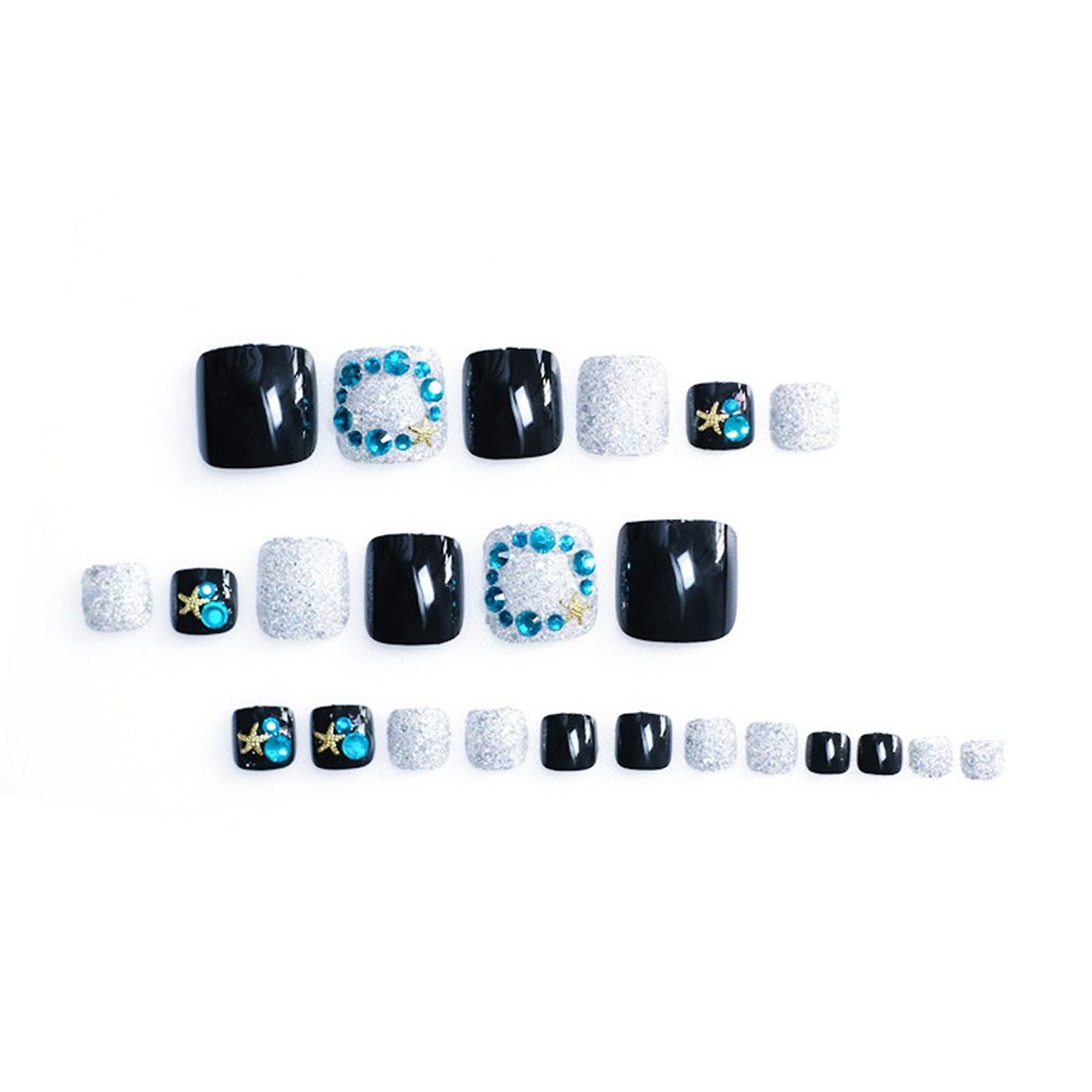 Silver Glitter Rhinestone Decor False Toenails Long Lasting Safe Material Waterproof False Nails