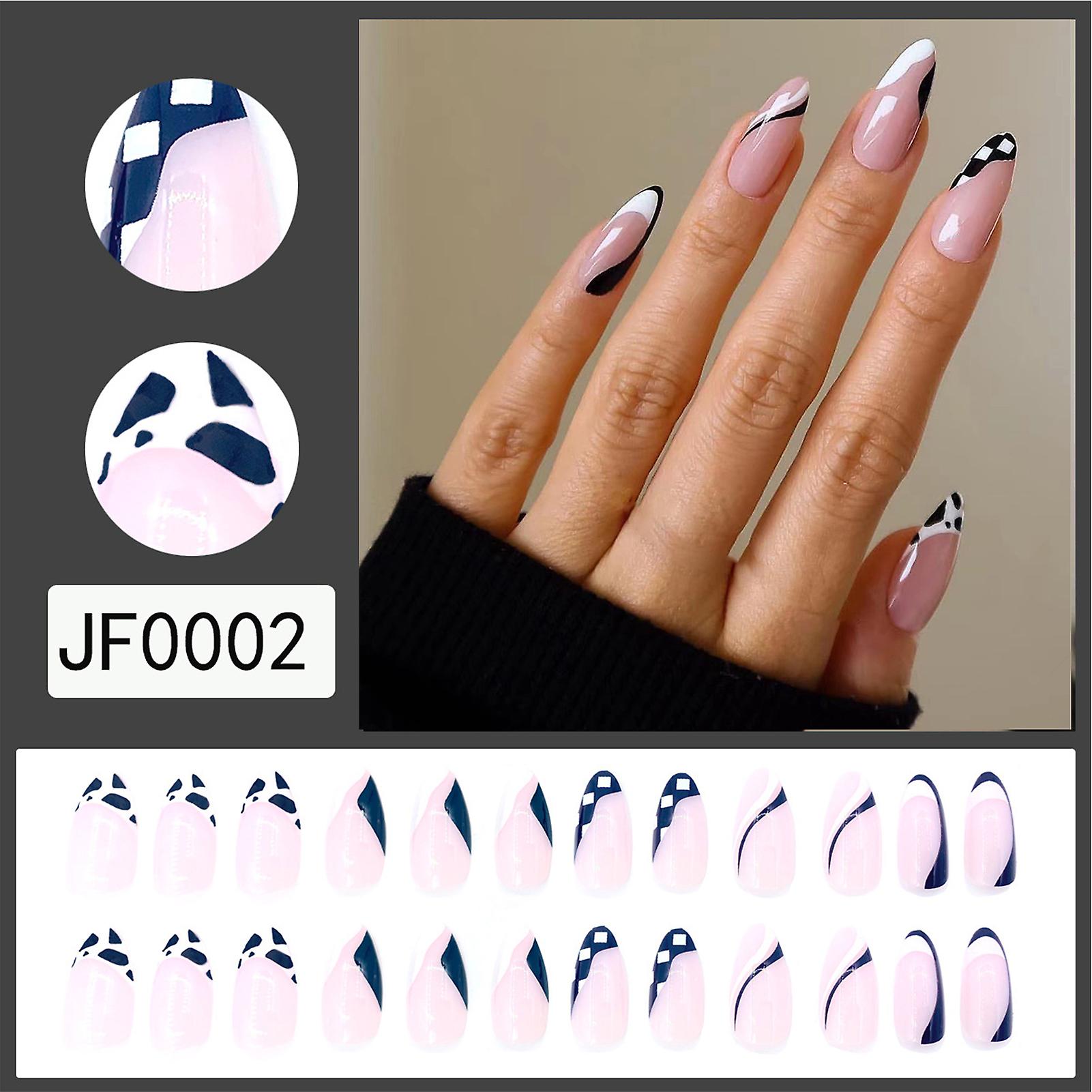 Pink False Nails With Cow Stripe Printed Artificial Com