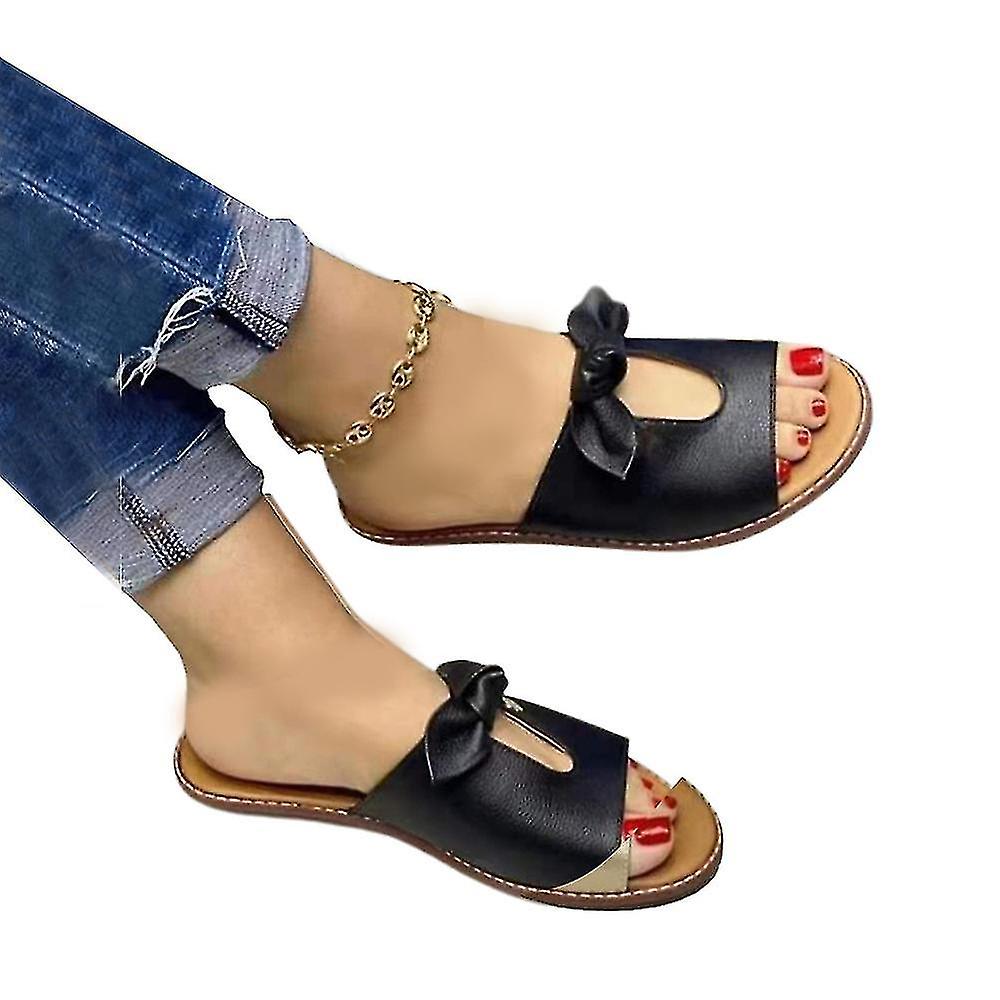 النساء السيدات تنفس Bowknot جوفاء شقة الصنادل الصيف مفتوحة اصبع القدم النعال