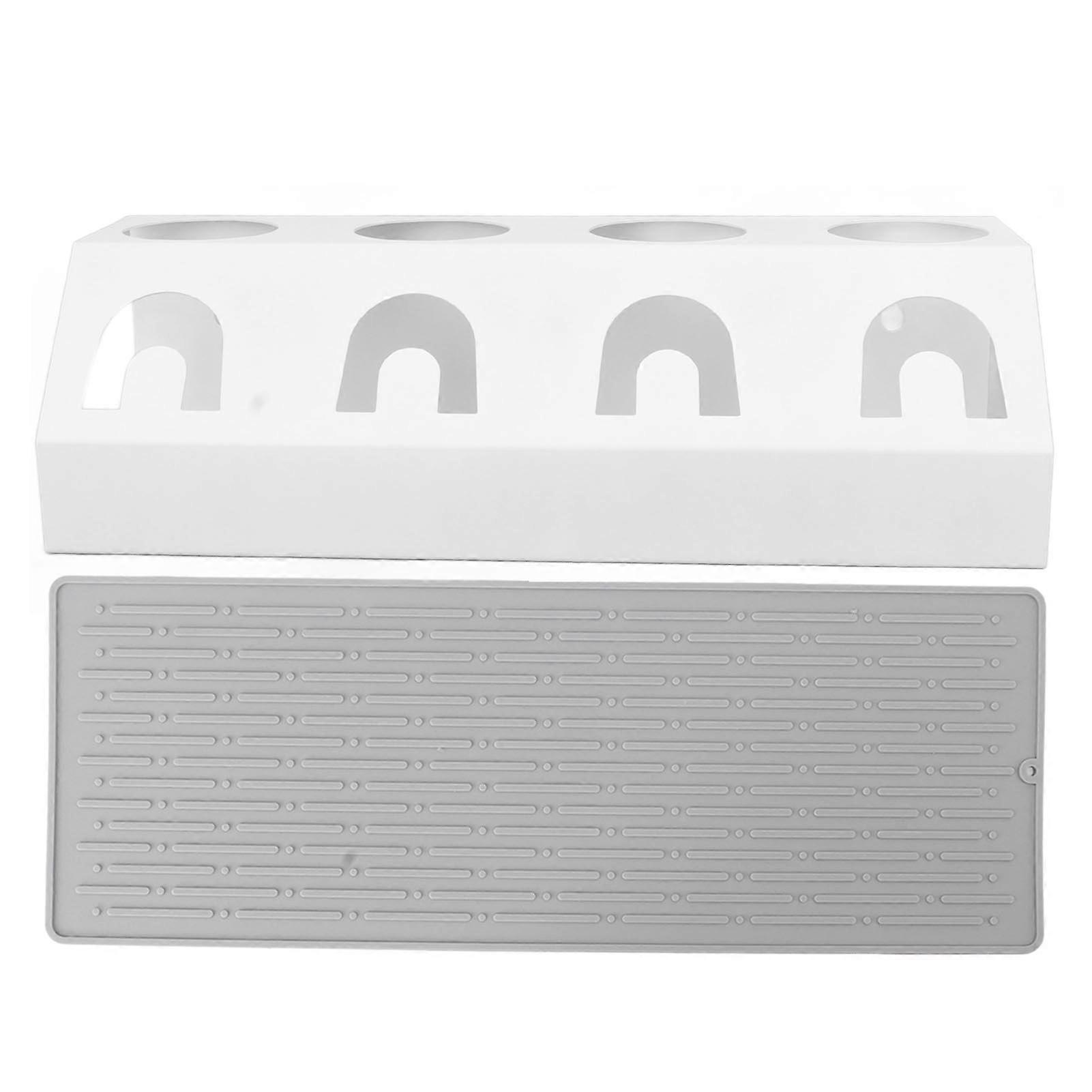 4-Hole White Non-Slip Bottle Drying Rack with Iron Frame & Silicone for Kitchen