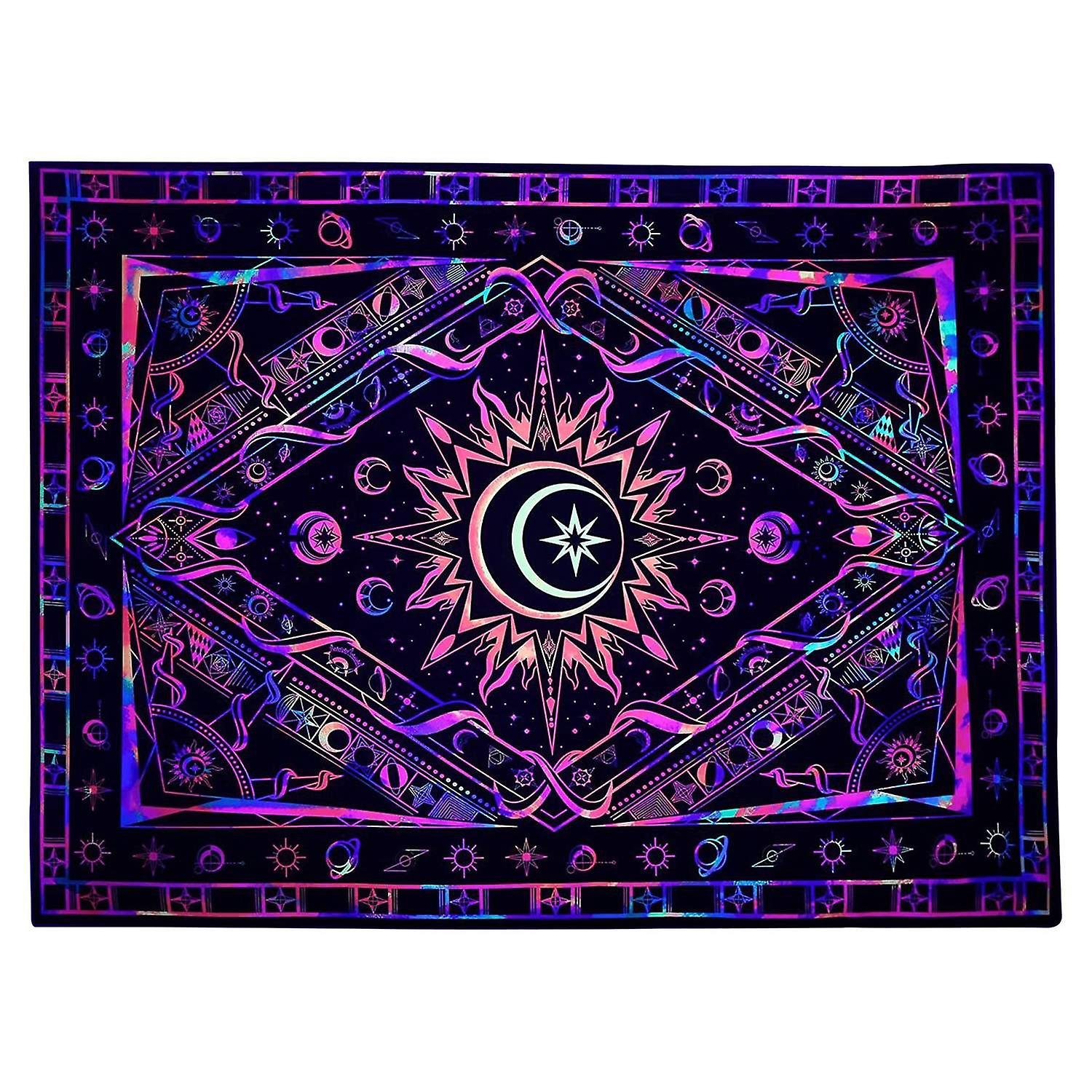 1 Set Fluorescent Tapestry Durable Polyester Fabric UV Reactive Skull Flower Pattern Tapestry Decora