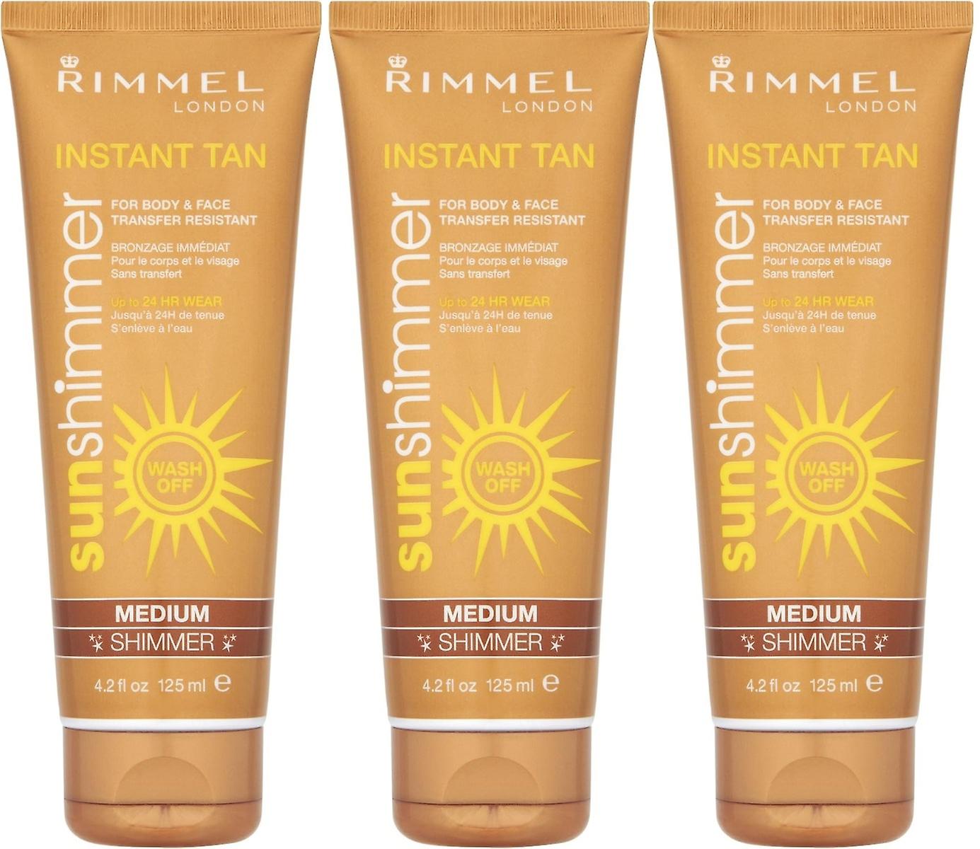 3 X Rimmel Sunshimmer Instant Tan Makeup, Medium Shimmer 125 ml