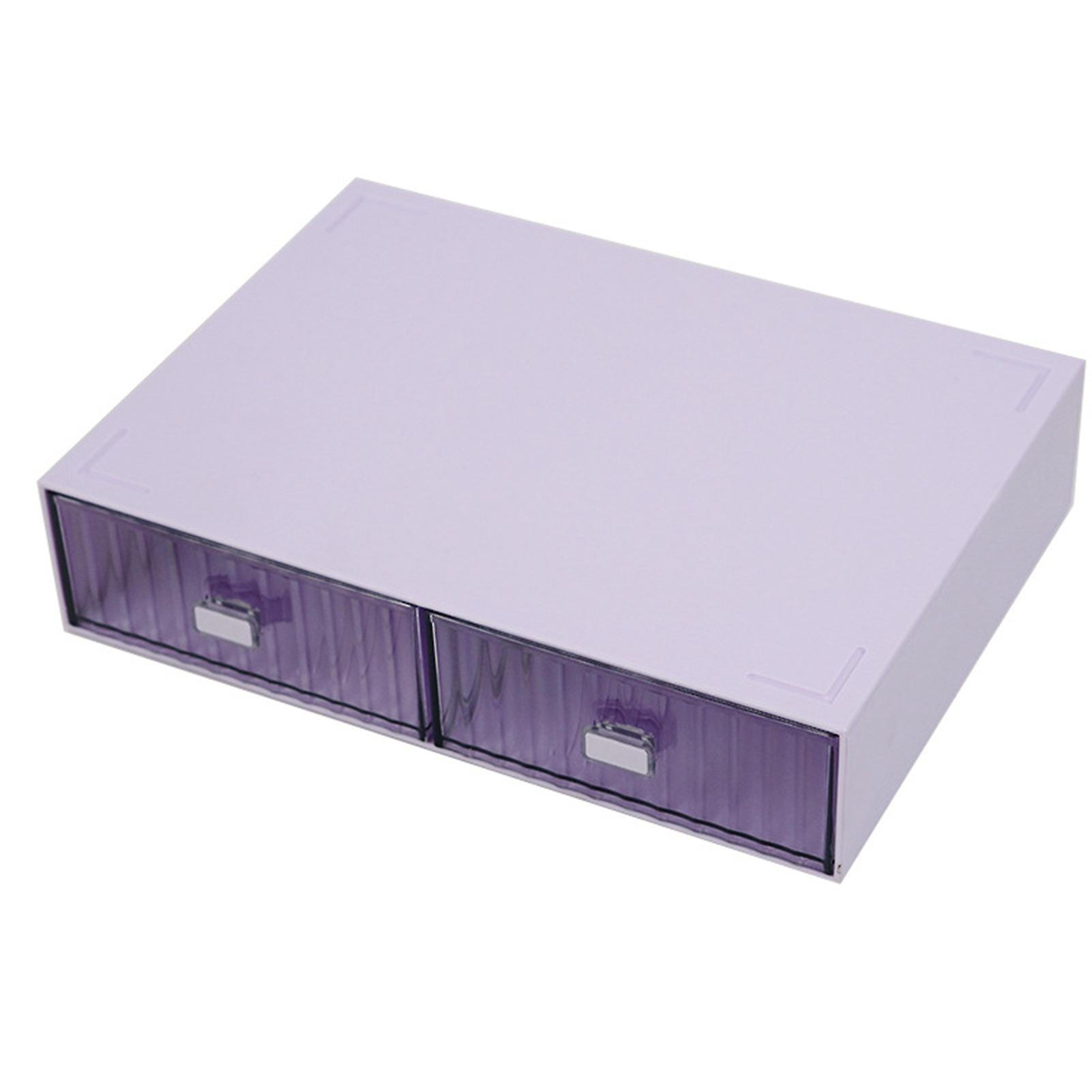Desktop Drawer Organizer Waterproof Dustproof Plastic DIY Combination Multi Layer Stackable Drawer Storage Case Striped Purple 2 Drawers