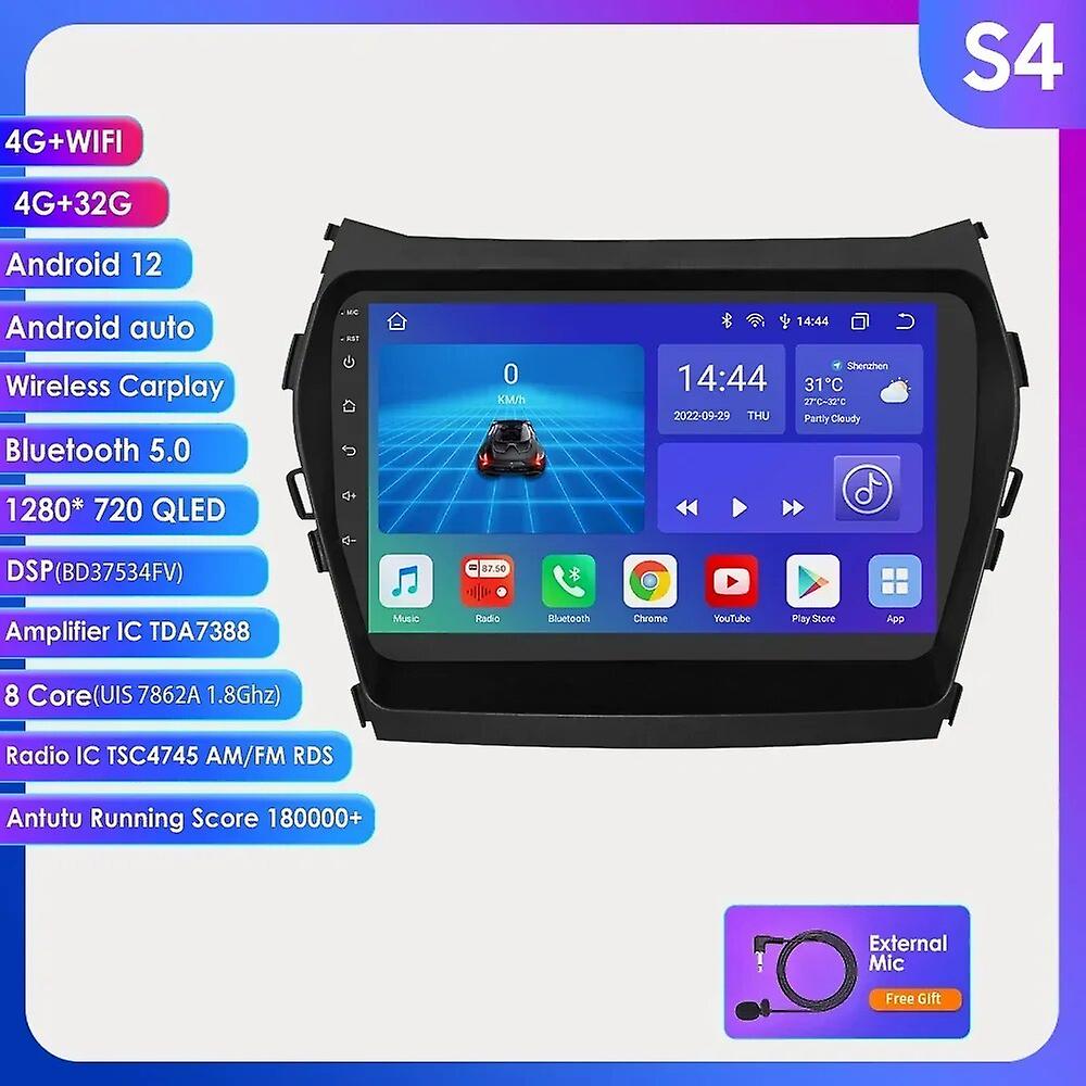 9" Ossuret 2din Android12 Car Radio For Hyundai Ix45 Santa Fe 3 2013 - 2017 Multimedia Ui7862 Carplay Gps Dsp Rds Quad Octa Core