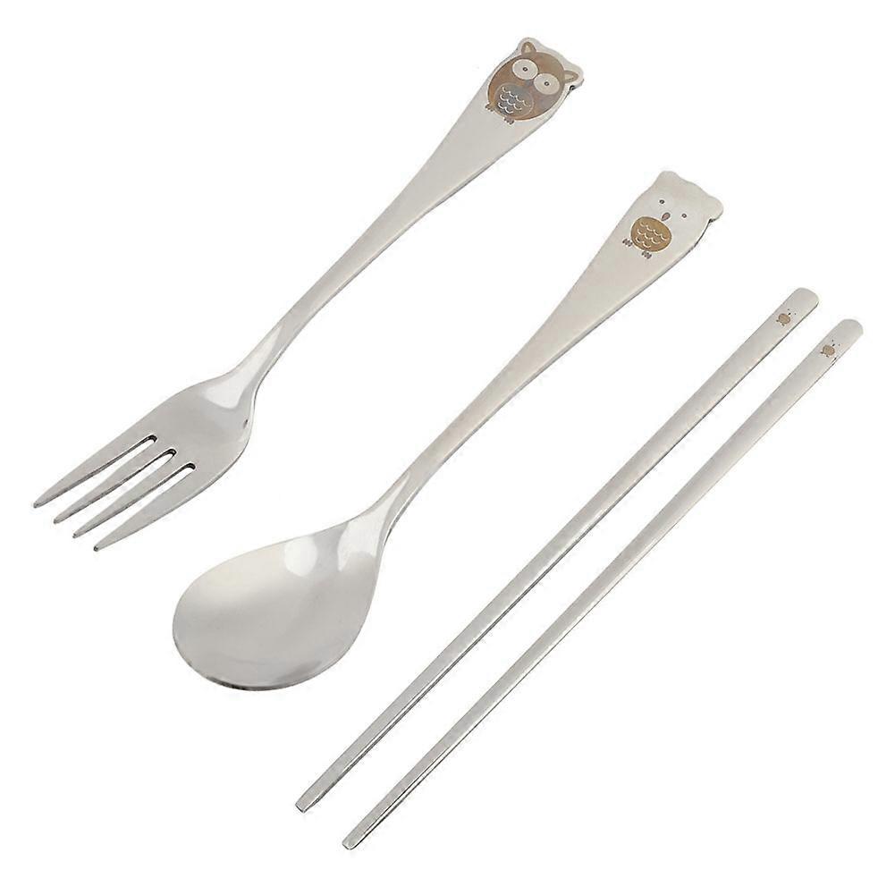 Reusable Stainless Steel Cartoon Pattern Children Tableware Kit  Fork Spoon Chopstick (#2)